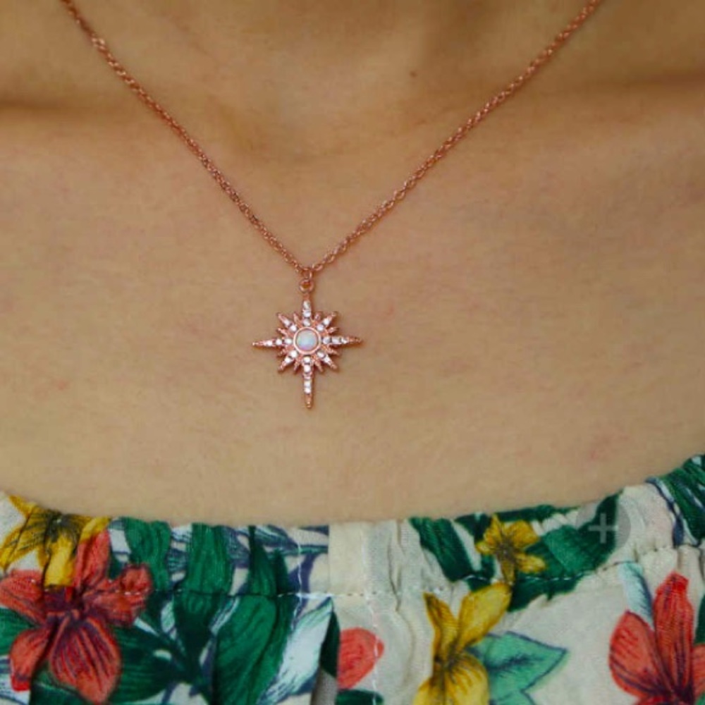 Opal North Star CZ Necklace - Rose Gold